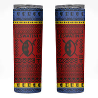 Eswatini Flag Skinny Tumbler with Traditional Shield Spear and Cultural Pattern Design - Wonder Print Shop