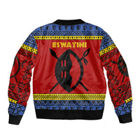 Eswatini Flag Sleeve Zip Bomber Jacket with Traditional Shield Spear and Cultural Pattern Design - Wonder Print Shop