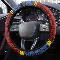 Eswatini Flag Steering Wheel Cover with Traditional Shield Spear and Cultural Pattern Design - Wonder Print Shop
