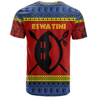 Eswatini Flag T Shirt with Traditional Shield Spear and Cultural Pattern Design - Wonder Print Shop
