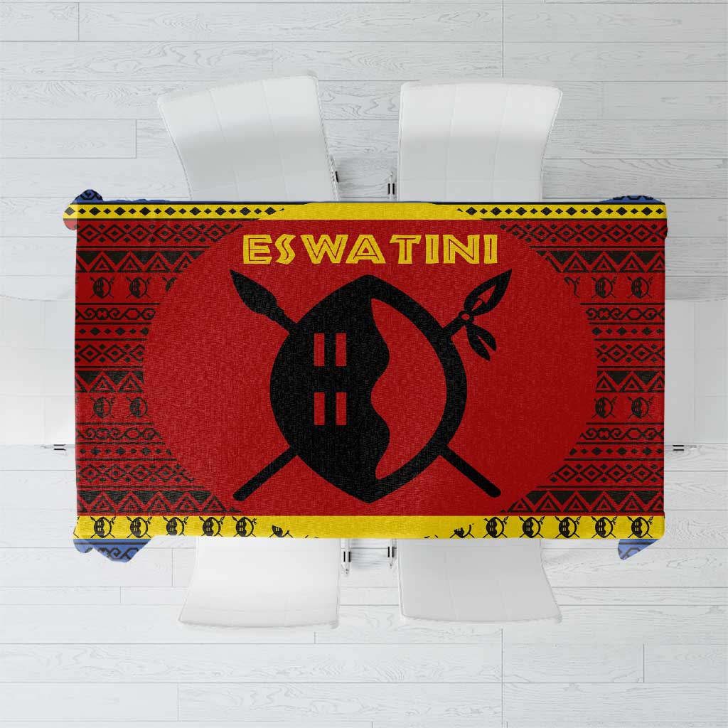 Eswatini Flag Tablecloth with Traditional Shield Spear and Cultural Pattern Design - Wonder Print Shop