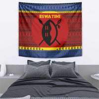 Eswatini Flag Tapestry with Traditional Shield Spear and Cultural Pattern Design - Wonder Print Shop