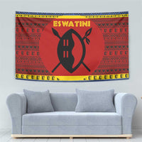 Eswatini Flag Tapestry with Traditional Shield Spear and Cultural Pattern Design - Wonder Print Shop