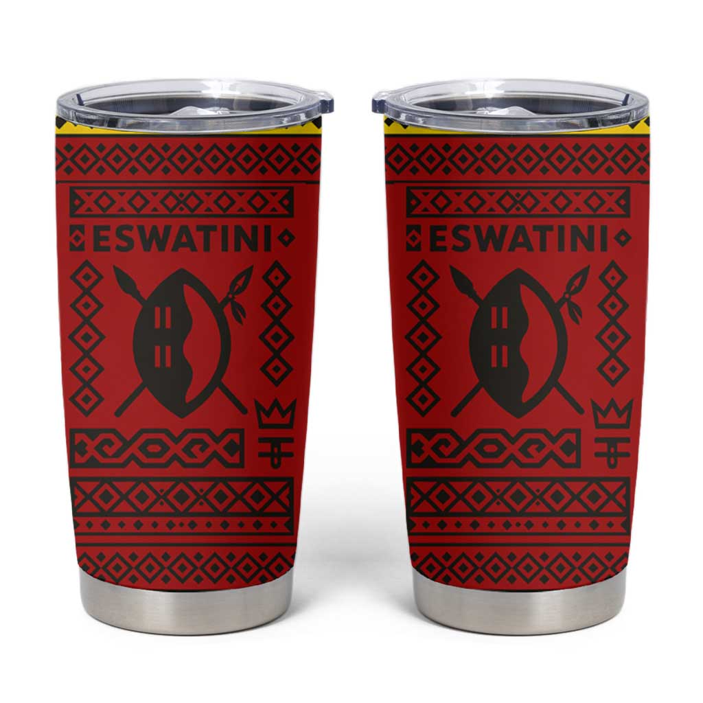 Eswatini Flag Tumbler Cup with Traditional Shield Spear and Cultural Pattern Design - Wonder Print Shop