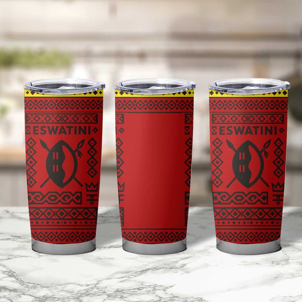 Eswatini Flag Tumbler Cup with Traditional Shield Spear and Cultural Pattern Design - Wonder Print Shop