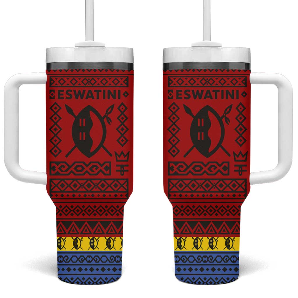 Eswatini Flag Tumbler With Handle with Traditional Shield Spear and Cultural Pattern Design - Wonder Print Shop