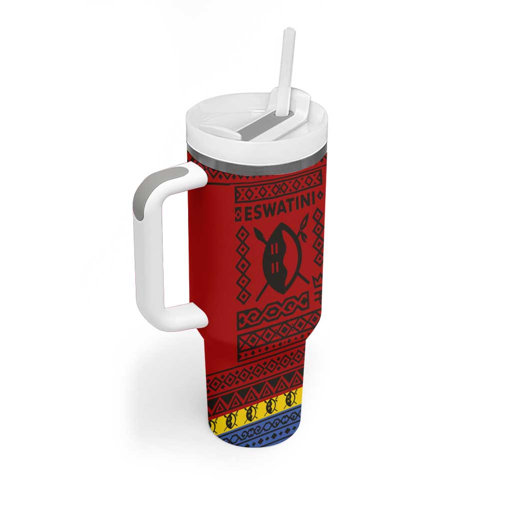 Eswatini Flag Tumbler With Handle with Traditional Shield Spear and Cultural Pattern Design - Wonder Print Shop