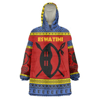 Eswatini Flag Wearable Blanket Hoodie with Traditional Shield Spear and Cultural Pattern Design - Wonder Print Shop