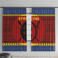 Eswatini Flag Window Curtain with Traditional Shield Spear and Cultural Pattern Design - Wonder Print Shop
