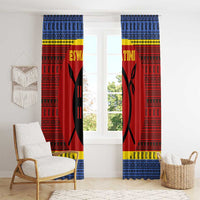 Eswatini Flag Window Curtain with Traditional Shield Spear and Cultural Pattern Design - Wonder Print Shop