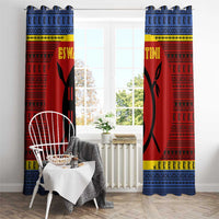 Eswatini Flag Window Curtain with Traditional Shield Spear and Cultural Pattern Design - Wonder Print Shop