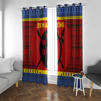 Eswatini Flag Window Curtain with Traditional Shield Spear and Cultural Pattern Design - Wonder Print Shop