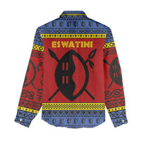 Eswatini Flag Women Casual Shirt with Traditional Shield Spear and Cultural Pattern Design - Wonder Print Shop