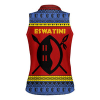 Eswatini Flag Women Sleeveless Polo Shirt with Traditional Shield Spear and Cultural Pattern Design - Wonder Print Shop