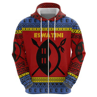 Eswatini Flag Zip Hoodie with Traditional Shield Spear and Cultural Pattern Design - Wonder Print Shop