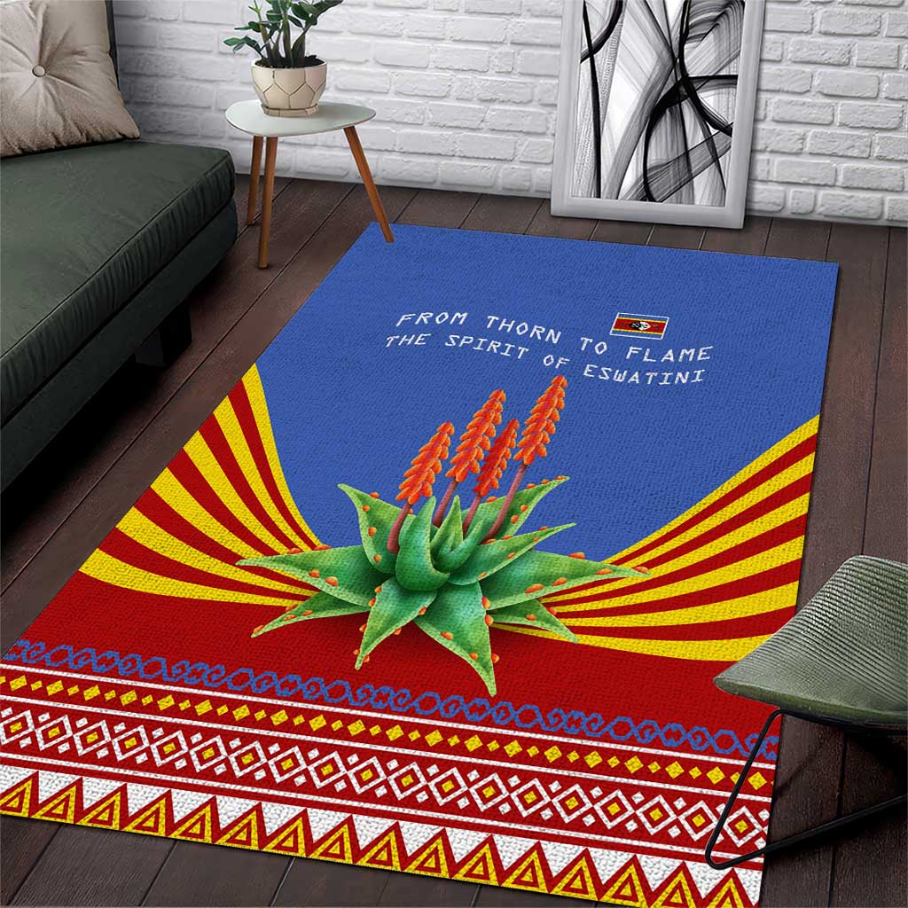 Eswatini Aloe Vera Area Rug with Flag Print and Cultural Motif From Thorn to Flame
