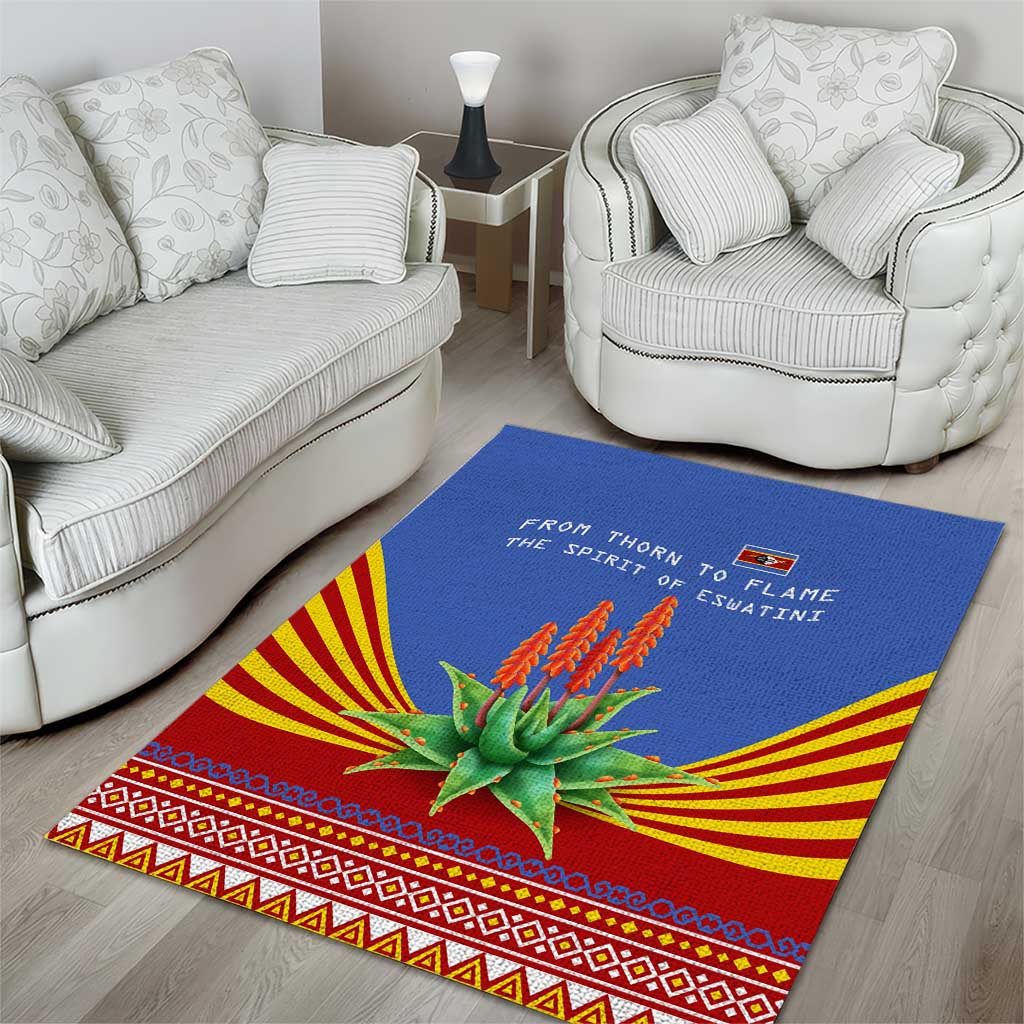Eswatini Aloe Vera Area Rug with Flag Print and Cultural Motif From Thorn to Flame