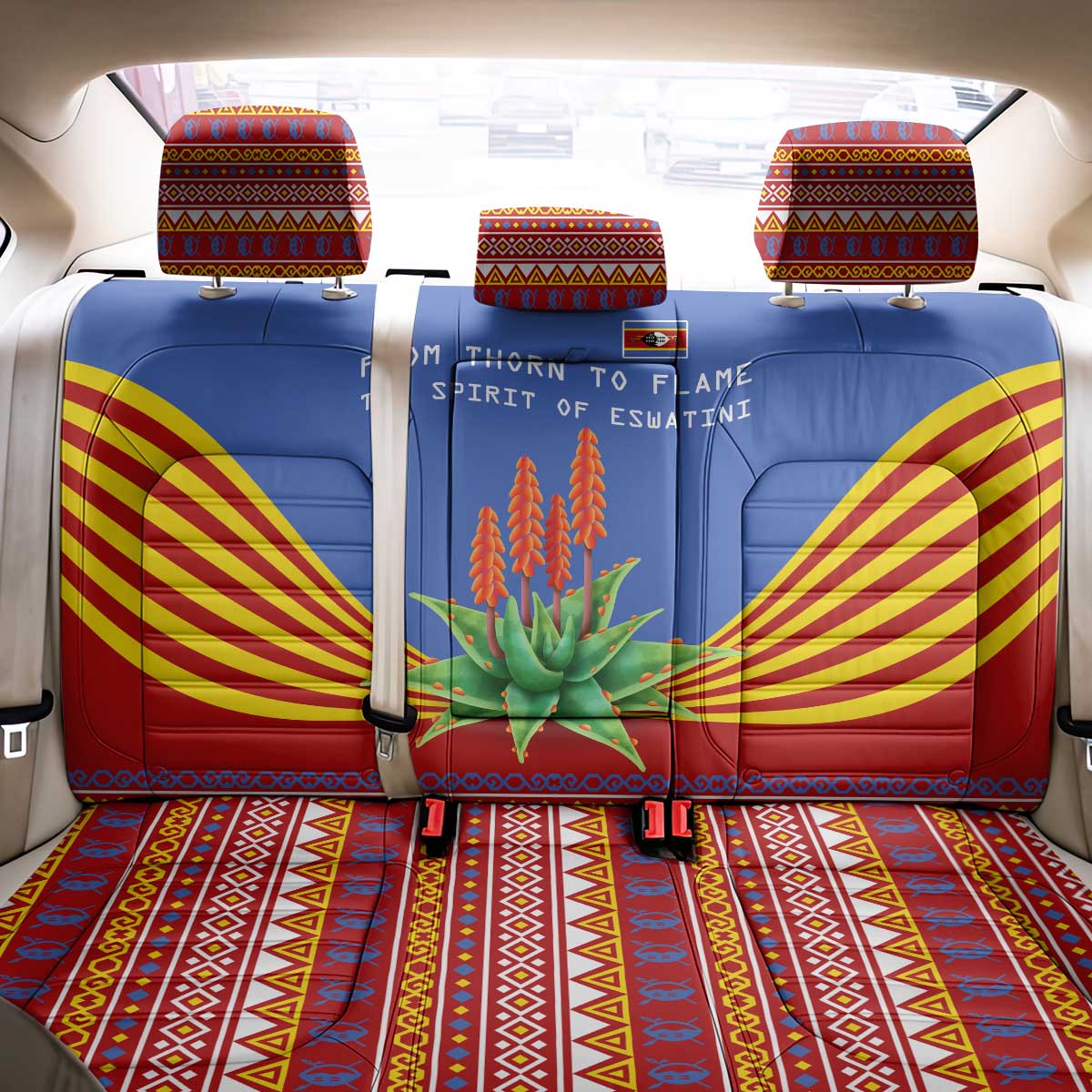 Eswatini Aloe Vera Back Car Seat Cover with Flag Print and Cultural Motif From Thorn to Flame
