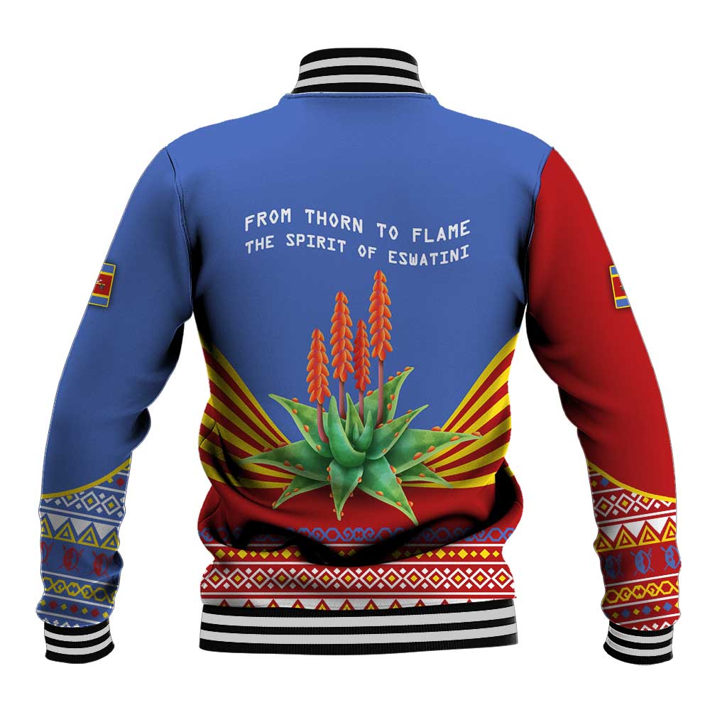 Eswatini Aloe Vera Baseball Jacket with Flag Print and Cultural Motif From Thorn to Flame
