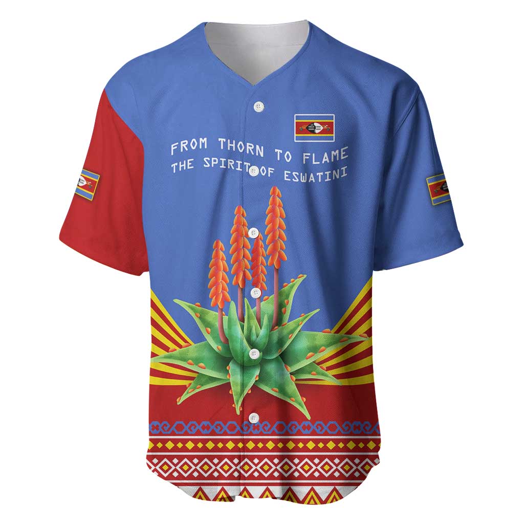 Eswatini Aloe Vera Baseball Jersey with Flag Print and Cultural Motif From Thorn to Flame