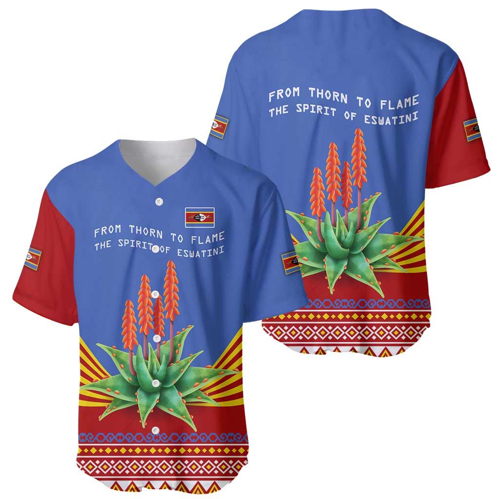 Eswatini Aloe Vera Baseball Jersey with Flag Print and Cultural Motif From Thorn to Flame