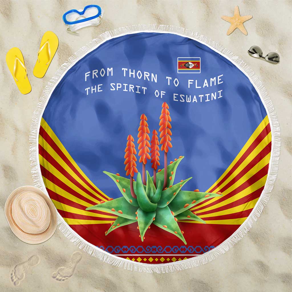 Eswatini Aloe Vera Beach Blanket with Flag Print and Cultural Motif From Thorn to Flame