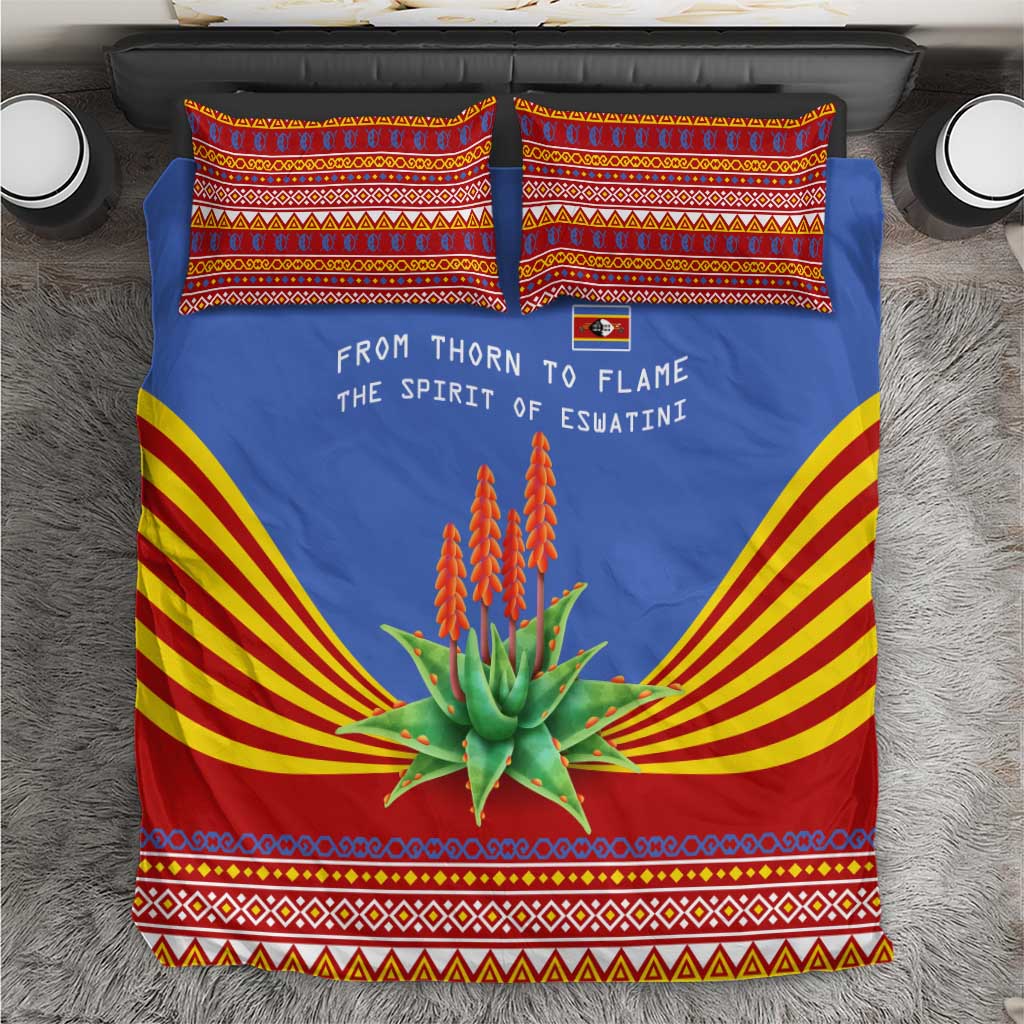 Eswatini Aloe Vera Bedding Set with Flag Print and Cultural Motif From Thorn to Flame