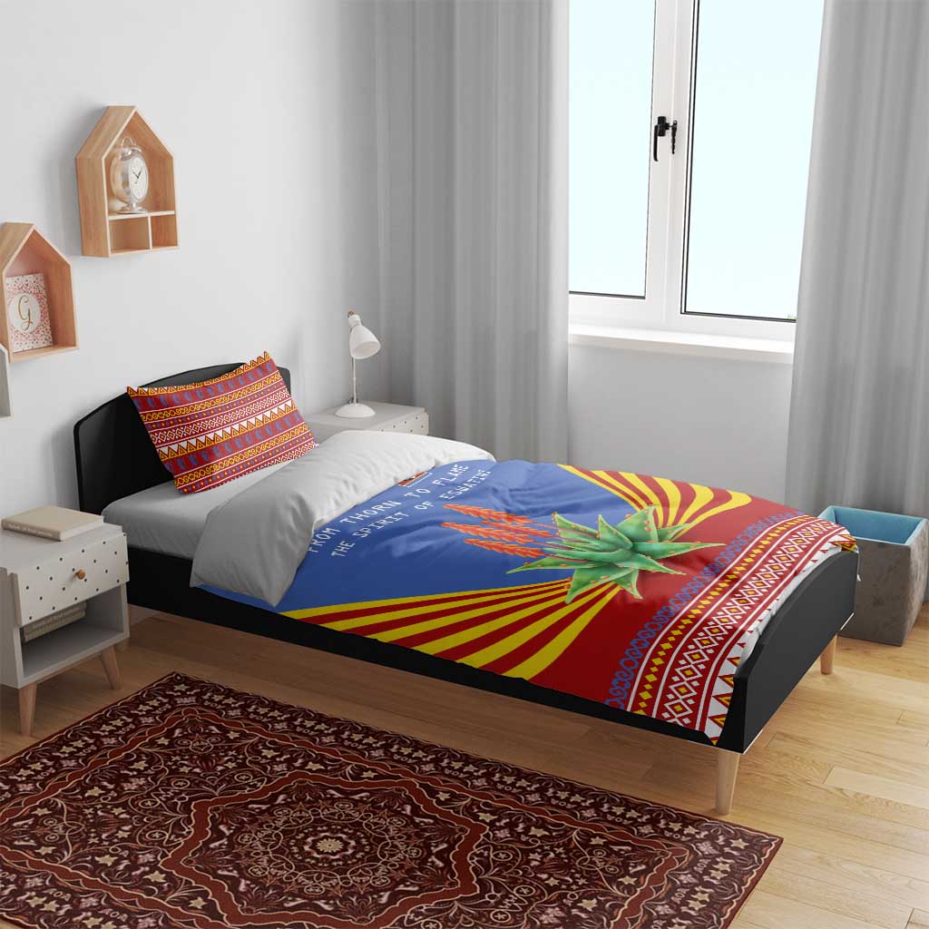 Eswatini Aloe Vera Bedding Set with Flag Print and Cultural Motif From Thorn to Flame