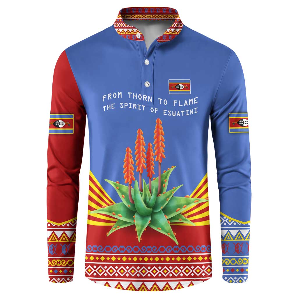 Eswatini Aloe Vera Button Sweatshirt with Flag Print and Cultural Motif From Thorn to Flame