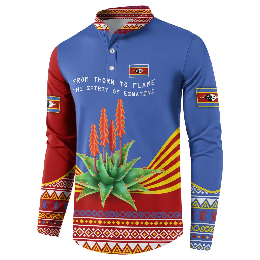 Eswatini Aloe Vera Button Sweatshirt with Flag Print and Cultural Motif From Thorn to Flame