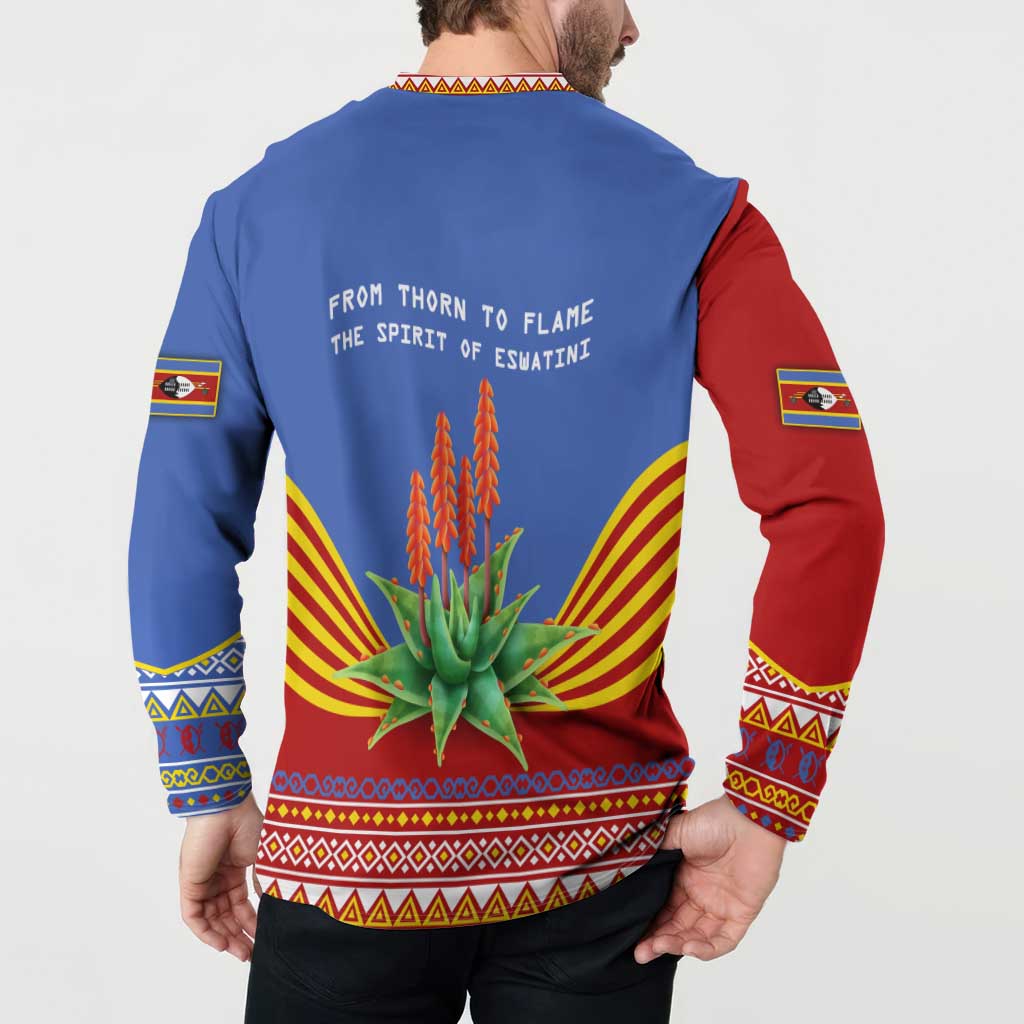Eswatini Aloe Vera Button Sweatshirt with Flag Print and Cultural Motif From Thorn to Flame