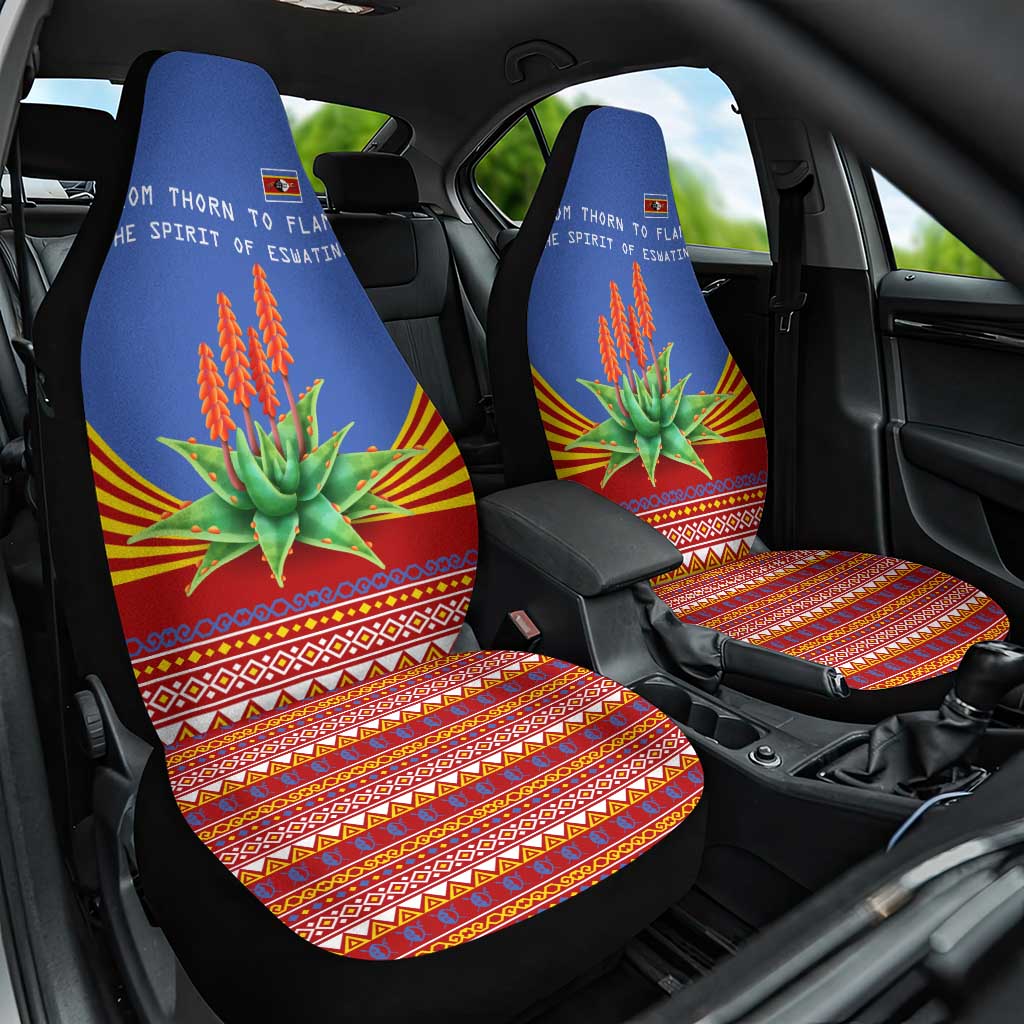 Eswatini Aloe Vera Car Seat Cover with Flag Print and Cultural Motif From Thorn to Flame