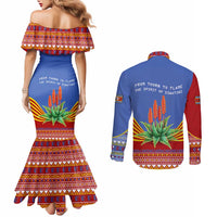 Eswatini Aloe Vera Couples Matching Mermaid Dress and Long Sleeve Button Shirt with Flag Print and Cultural Motif From Thorn to Flame