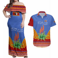 Eswatini Aloe Vera Couples Matching Off Shoulder Maxi Dress and Hawaiian Shirt with Flag Print and Cultural Motif From Thorn to Flame