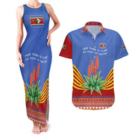 Eswatini Aloe Vera Couples Matching Tank Maxi Dress and Hawaiian Shirt with Flag Print and Cultural Motif From Thorn to Flame