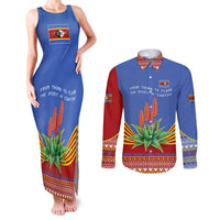 Eswatini Aloe Vera Couples Matching Tank Maxi Dress and Long Sleeve Button Shirt with Flag Print and Cultural Motif From Thorn to Flame