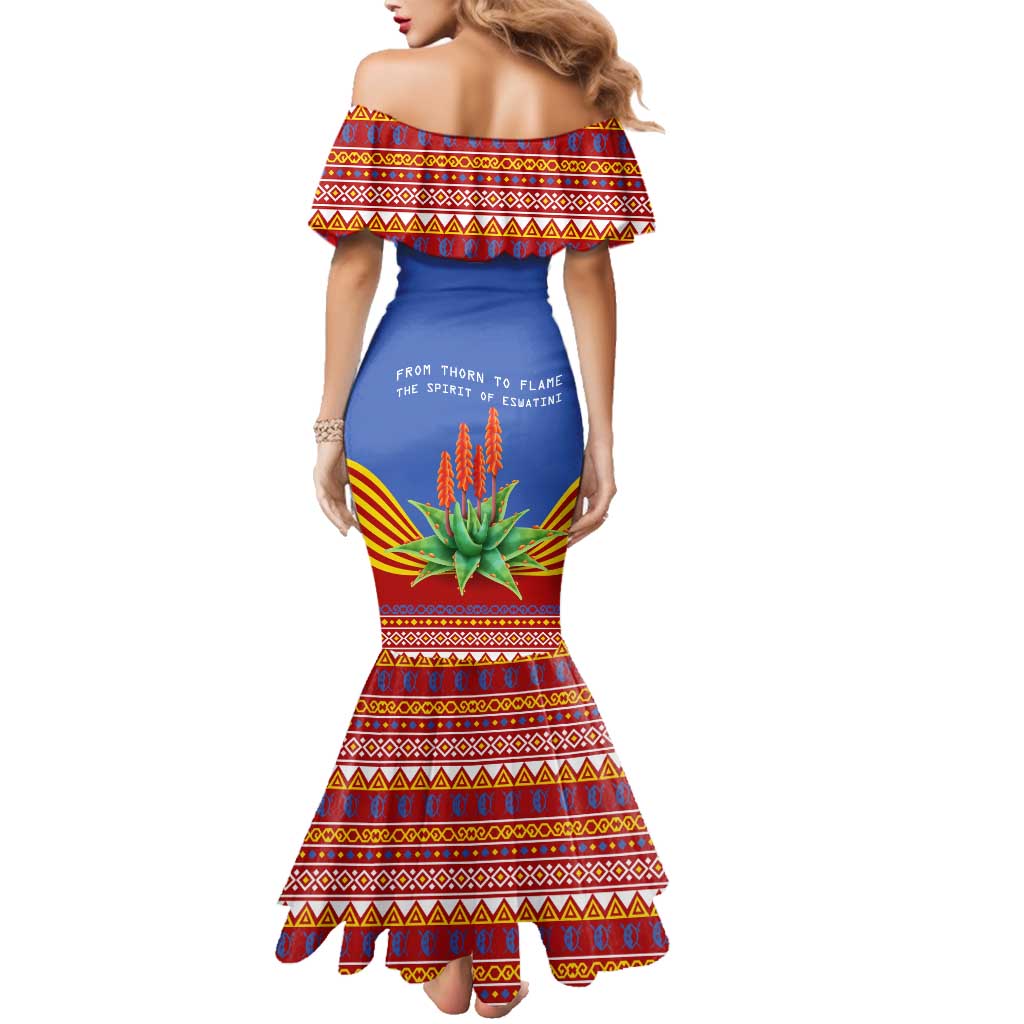 Eswatini Aloe Vera Family Matching Mermaid Dress and Hawaiian Shirt with Flag Print and Cultural Motif From Thorn to Flame