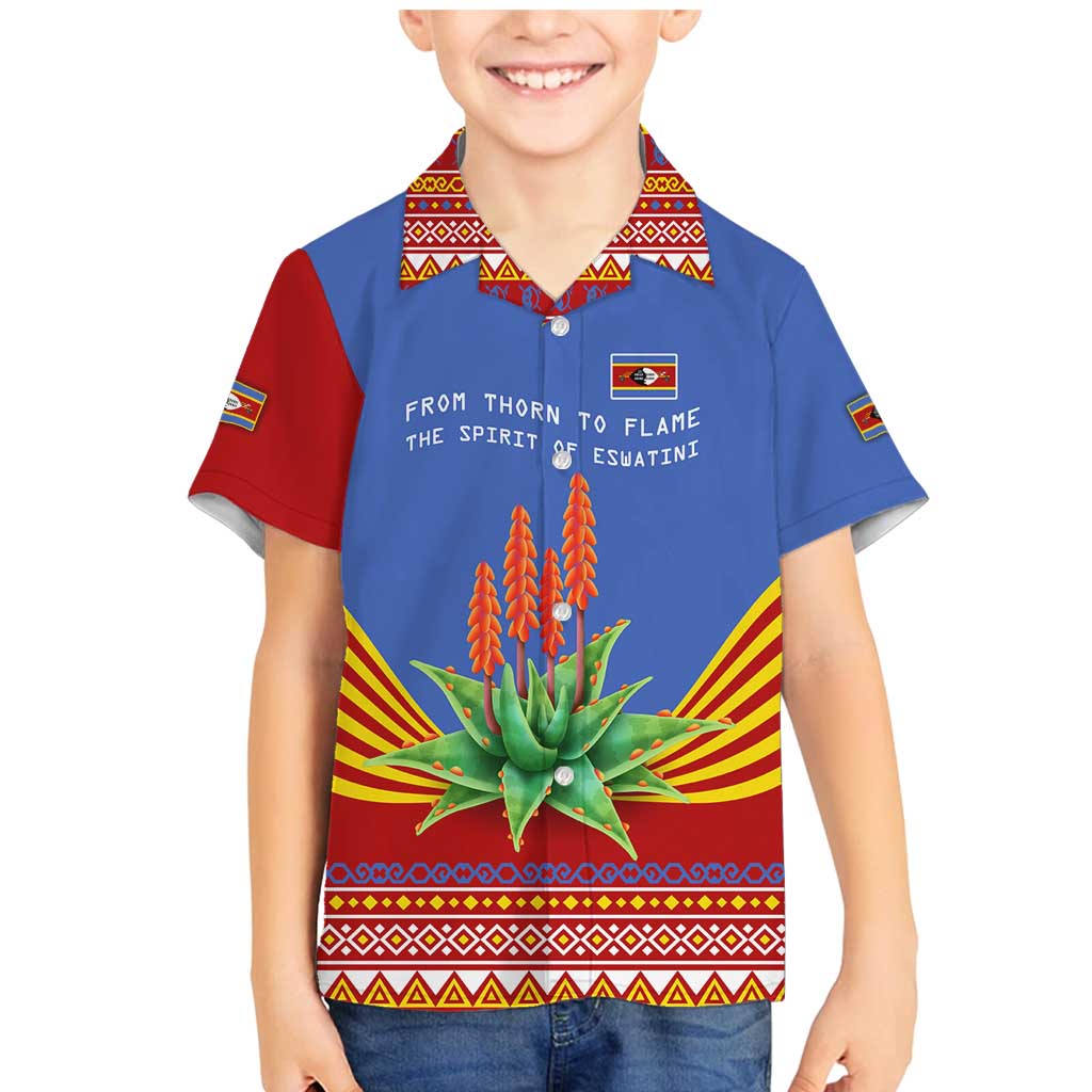 Eswatini Aloe Vera Family Matching Mermaid Dress and Hawaiian Shirt with Flag Print and Cultural Motif From Thorn to Flame