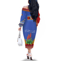Eswatini Aloe Vera Family Matching Off The Shoulder Long Sleeve Dress and Hawaiian Shirt with Flag Print and Cultural Motif From Thorn to Flame