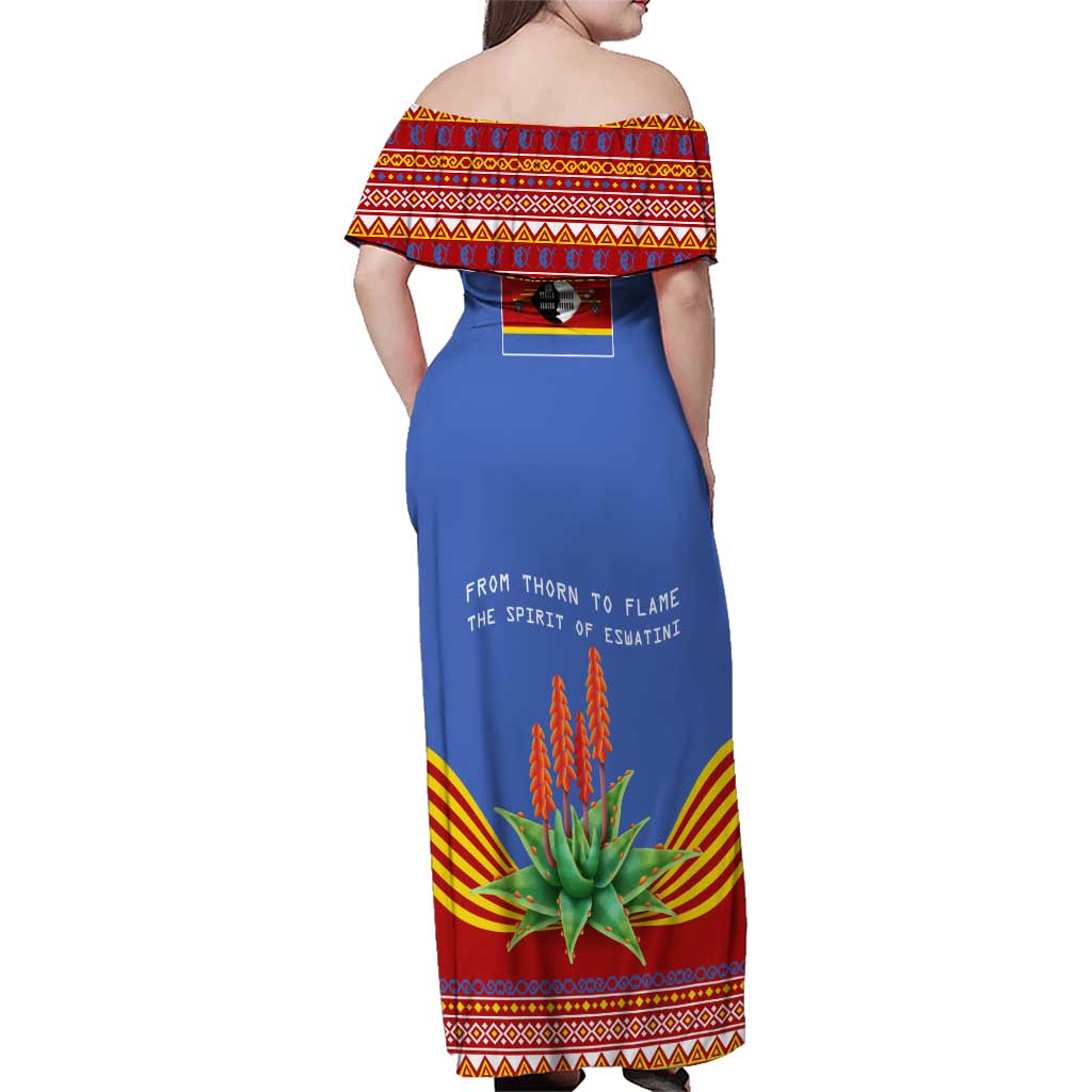Eswatini Aloe Vera Family Matching Off Shoulder Maxi Dress and Hawaiian Shirt with Flag Print and Cultural Motif From Thorn to Flame