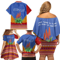 Eswatini Aloe Vera Family Matching Off Shoulder Short Dress and Hawaiian Shirt with Flag Print and Cultural Motif From Thorn to Flame
