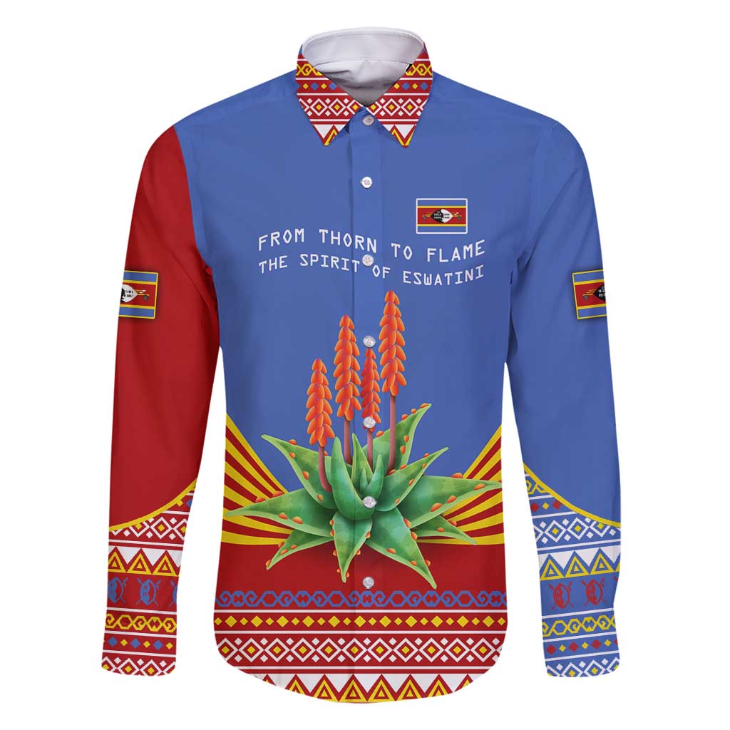 Eswatini Aloe Vera Family Matching Off Shoulder Short Dress and Hawaiian Shirt with Flag Print and Cultural Motif From Thorn to Flame