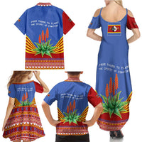 Eswatini Aloe Vera Family Matching Summer Maxi Dress and Hawaiian Shirt with Flag Print and Cultural Motif From Thorn to Flame