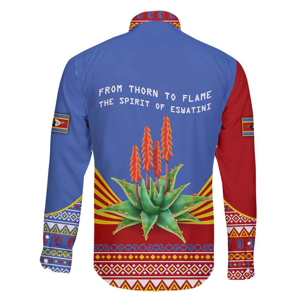 Eswatini Aloe Vera Family Matching Summer Maxi Dress and Hawaiian Shirt with Flag Print and Cultural Motif From Thorn to Flame
