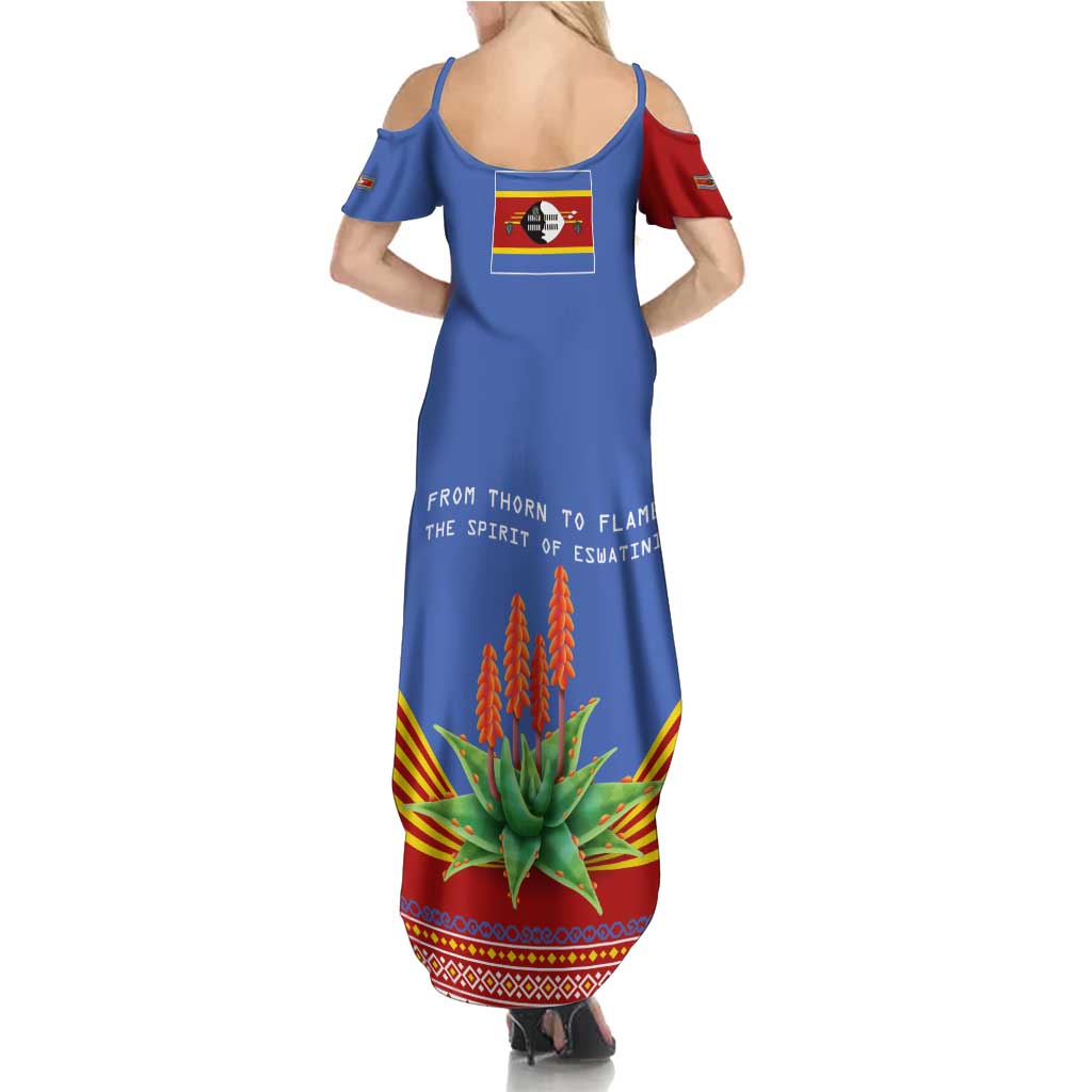 Eswatini Aloe Vera Family Matching Summer Maxi Dress and Hawaiian Shirt with Flag Print and Cultural Motif From Thorn to Flame