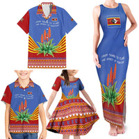 Eswatini Aloe Vera Family Matching Tank Maxi Dress and Hawaiian Shirt with Flag Print and Cultural Motif From Thorn to Flame