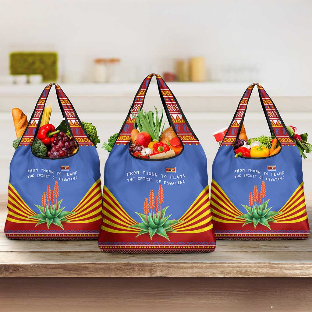 Eswatini Aloe Vera Grocery Bag with Flag Print and Cultural Motif From Thorn to Flame