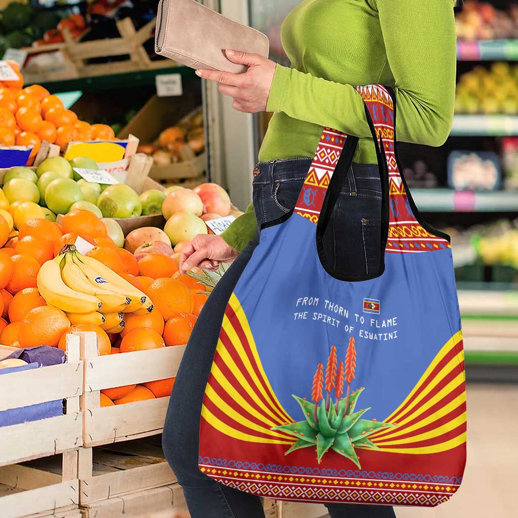 Eswatini Aloe Vera Grocery Bag with Flag Print and Cultural Motif From Thorn to Flame