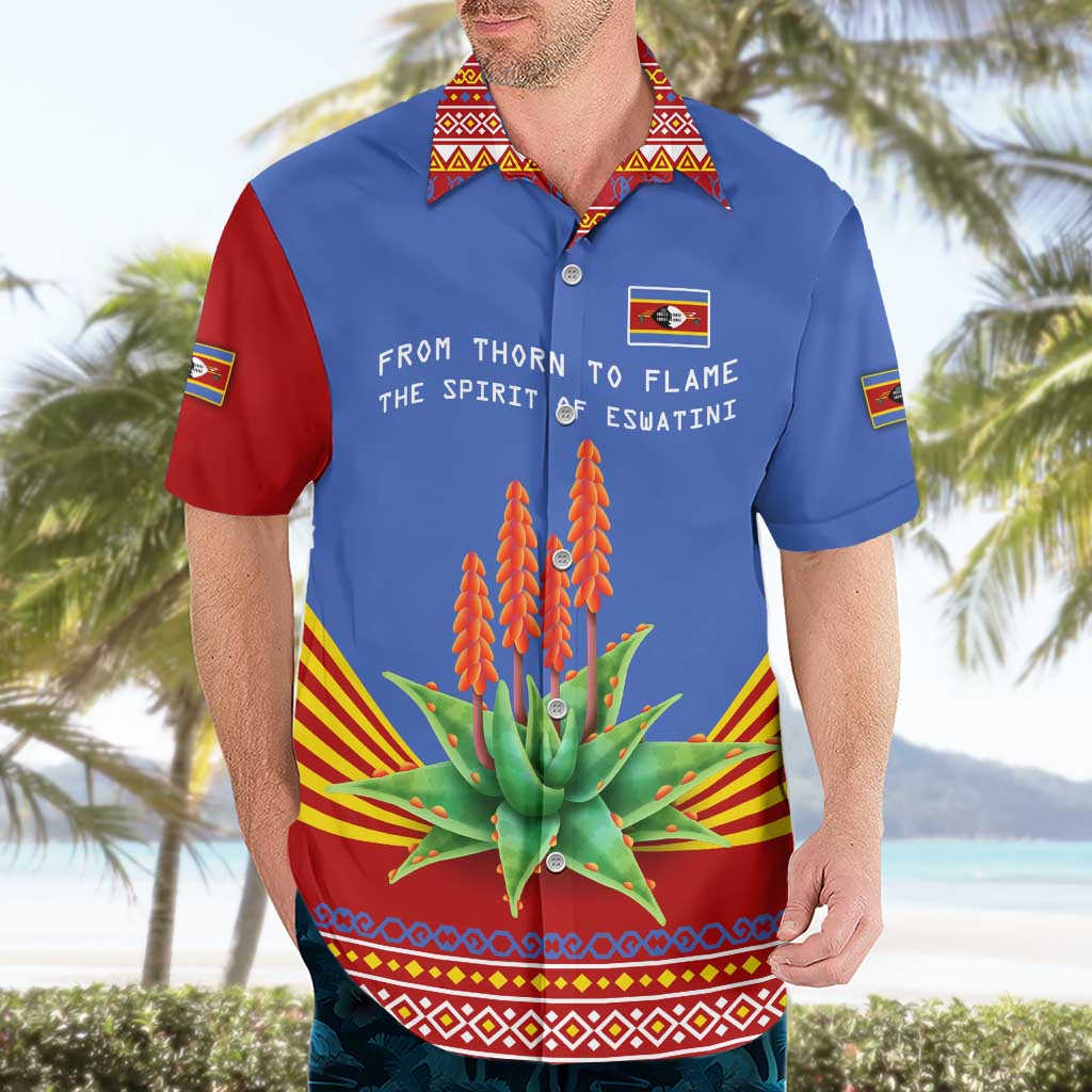 Eswatini Aloe Vera Hawaiian Shirt with Flag Print and Cultural Motif From Thorn to Flame