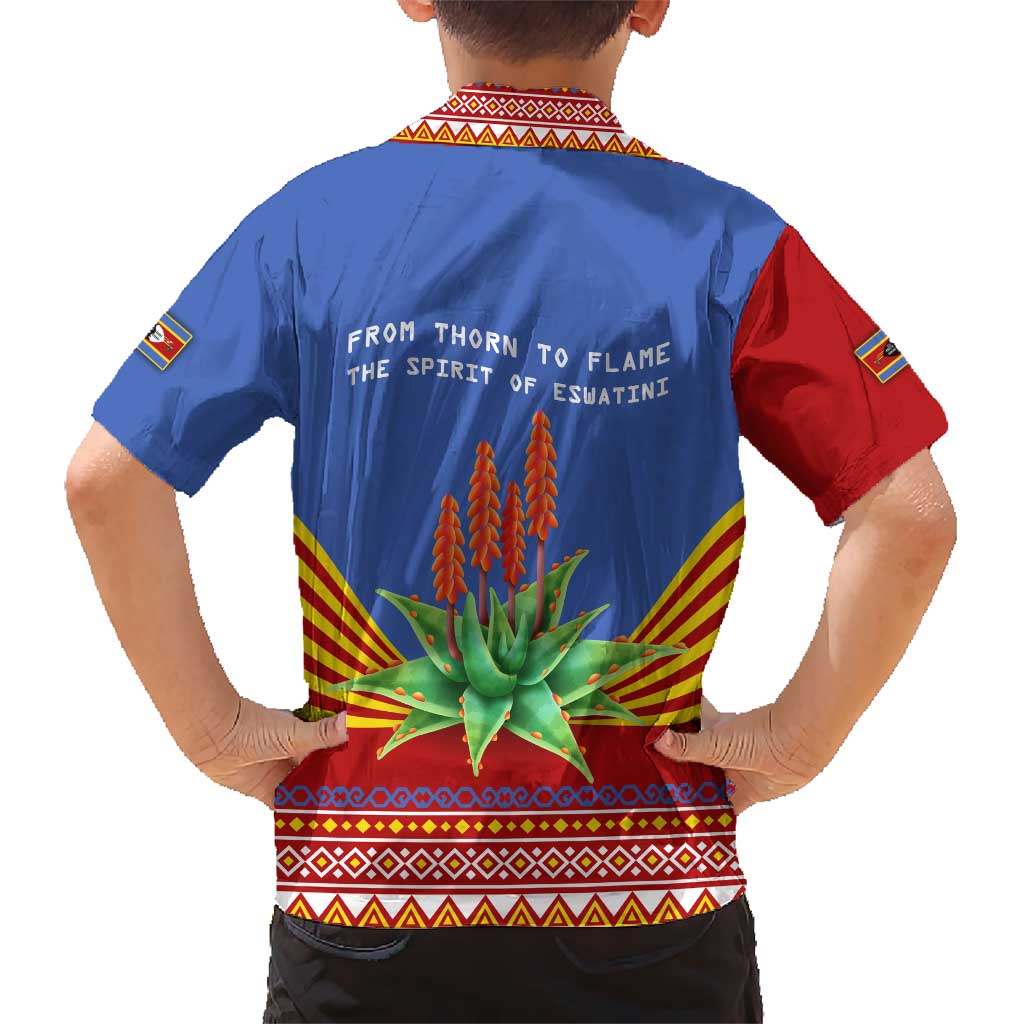 Eswatini Aloe Vera Hawaiian Shirt with Flag Print and Cultural Motif From Thorn to Flame